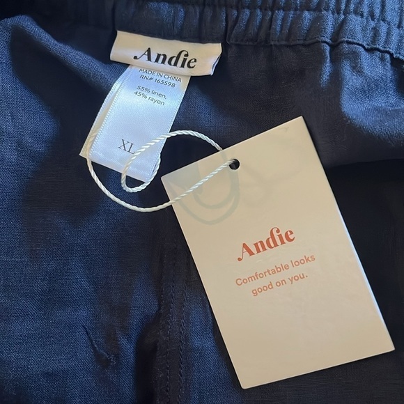 NWT Andie | The Graciosa Linen Navy Shorts Tassle Drawstrings Resortwear XL - Picture 6 of 8